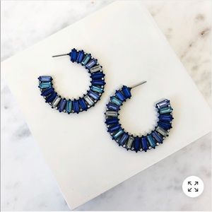Blue Multi Baguette Stone Hoop Earrings
